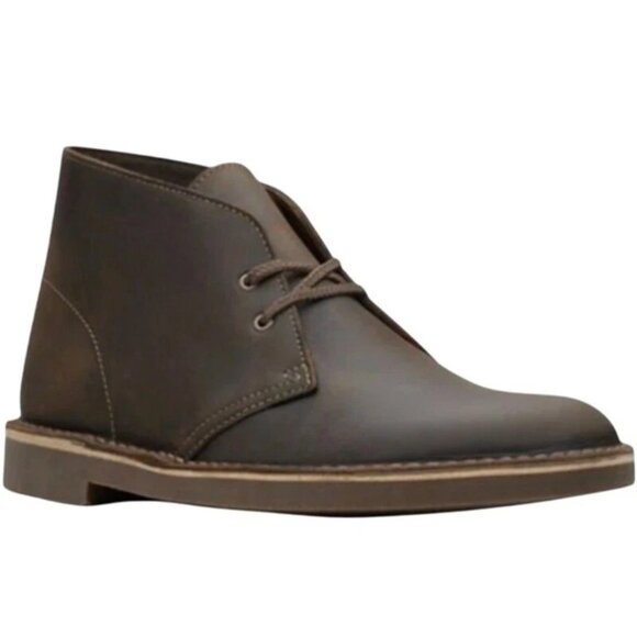 Clarks Men Bushacre 2 Olive Oily Leather US 9 M Green Chukka Boots - Picture 1 of 5